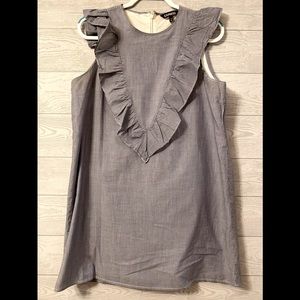 Express mini verticle grey stripes v-neck ruffle dress